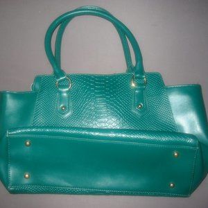 Cuore & Pelle Musette Large Kelly Green Leather Snake Print Satchel Purse Bag